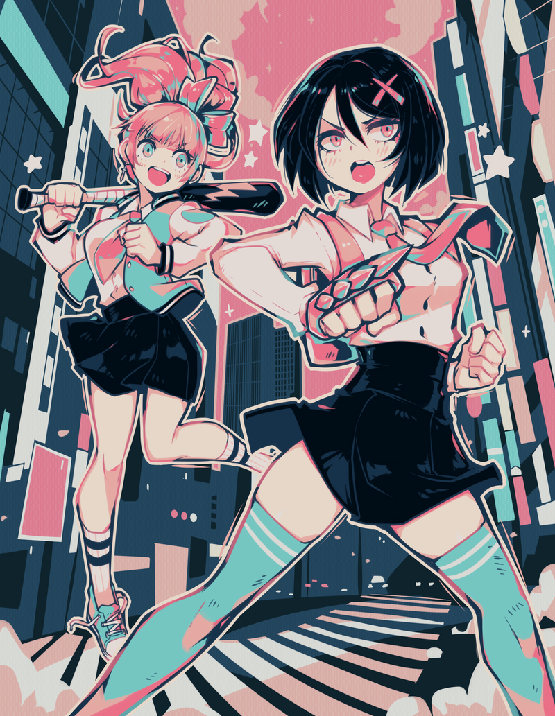 Parorou's tweet photo. River City Girls ♥ @WayForward #RCGartcontest had a lot of fun with the color palette on this one ♥♥ https://t.co/DghH96eUgp