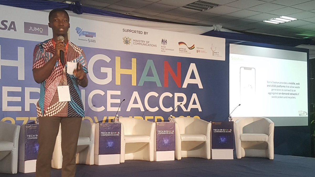 SimonTurner's tweet image. Great to see @BorlaDaakye - one of the great #startups part of the inaugural @UNICEFStartups cohort - sharing their experience as an #innovator in clean-tech, at the Tech in Ghana conference. #techingh19 #circulareconomy #tech #greentech
