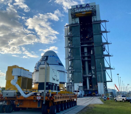 PIJR's tweet photo. Boeing "Starliner" completes the 10-mile trek from Kennedy Space Center to Space Launch Complex 41 at Cape Canaveral. The Starliner will blast off on top of ULA's Delta V rocket for its first uncrewed Orbital Flight Test to the International Space Station December 17, 07:47 EST. https://t.co/8TL4Kppz6a