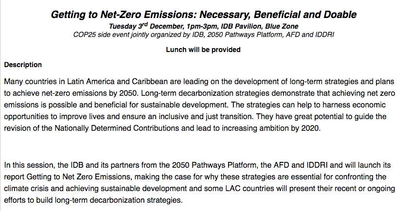 IDDRI_ThinkTank's tweet photo. #COP25 Side Event : Getting to #NetZero Emissions: Necessary, Beneficial and Doable
📅December, 3
🕐1pm-3pm
📍IDB Pavilion
➡️Join us to attend the launch of the new @the_IDB report "Getting to Net Zero Emissions"!
with @2050Platform @AFD_France & IDDRI
#GettingtoNetZeroLAC https://t.co/m5wD2qUdB6