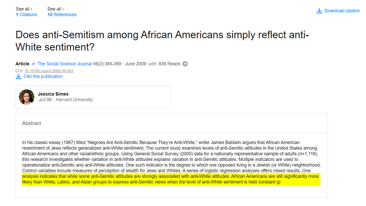 we must overcome."Another study published in The Social Science Journal in 2009 concludes: "African Americans are still significantly more likely than White, Latino, and Asian groups to express anti-Semitic views..."