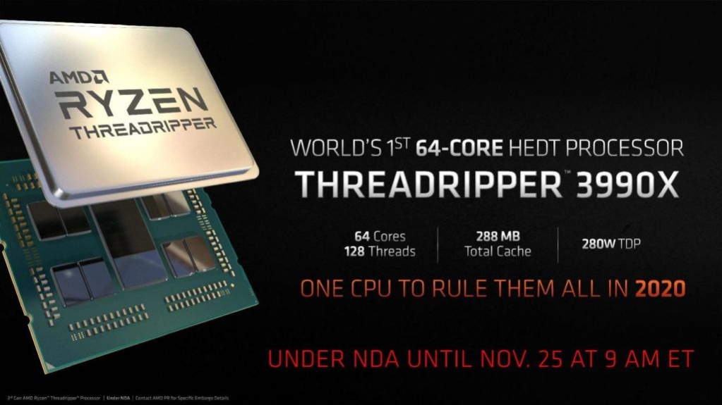 darcrisworld's tweet photo. AMD conferma ufficialmente la nuova CPU Ryzen ThreadRipper 3990X
Il nuovo modello Ryzen ThreadRipper 3990X sarà un processore da 64 core con supporto SMT in grado pertanto di offrire ben 128 thread logici. Tale CPU sarà inoltre dotata di 288MB di cache (32+256MB) e avrà un… https://t.co/BVlR0qgyWZ