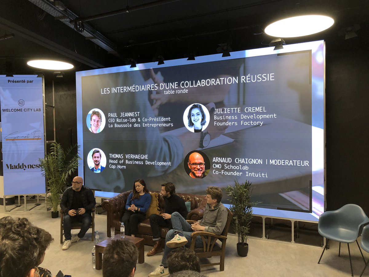 Table ronde Smart Try sur la collaboration Startups / Grands Groupes avec <a href="/foundersfactory/">Founders Factory</a> , <a href="/achaigneau/">Arnaud Chaigneau 🦥</a> du <a href="/TheSchoolab/">TheSchoolab</a> , @RAISE_France et <a href="/CAPHORNINVEST/">CapHorn</a> ✌🏼✌🏼