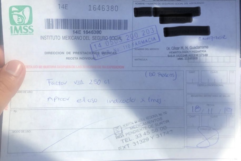 HemofiliaJal's tweet photo. Por favor @Tu_IMSS @zoerobledo @DavidRazu @imssjalcontigo @marcelocastille se están acumulando recetas sin surtir #soportedevida #Hemofilia clave 4239 y 5238 en HGR110, la dirección no da respuesta hace 3 semanas @LAQC @HemofiliaMexico @NosotrxsMX @RedAcceso https://t.co/zbAVTojMig