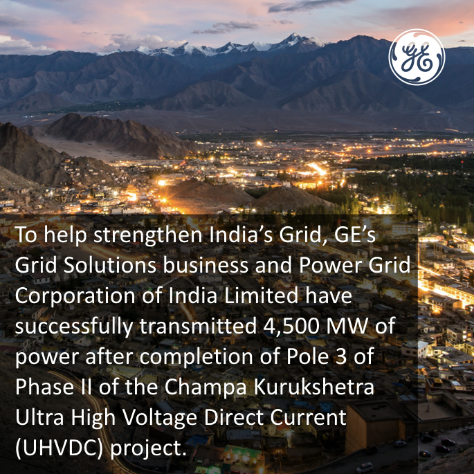 gegridsolutions's tweet photo. #Grid - Click on the link &amp; flip thru this story:  Phase 1 of this project in India, completed in 2017, provided 3,000 MW of transmission capacity. GE’s recent energization of Pole 3 added another 1,500 MW of transmission capacity. https://t.co/flhoiZRbV9 #GEGrid @GEIndia https://t.co/zg53mFk4q6