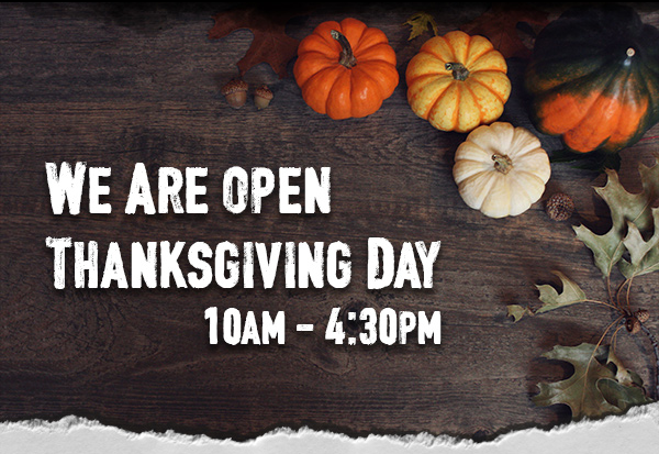 We are open Thanksgiving Day from 10am to 4:30pm. Get 20% off all adult tickets on Thanksgiving Day! Simply use coupon code "TURKEY" at the booking page for instant savings on a shared adventure with family and friends. buff.ly/2DkhSQg