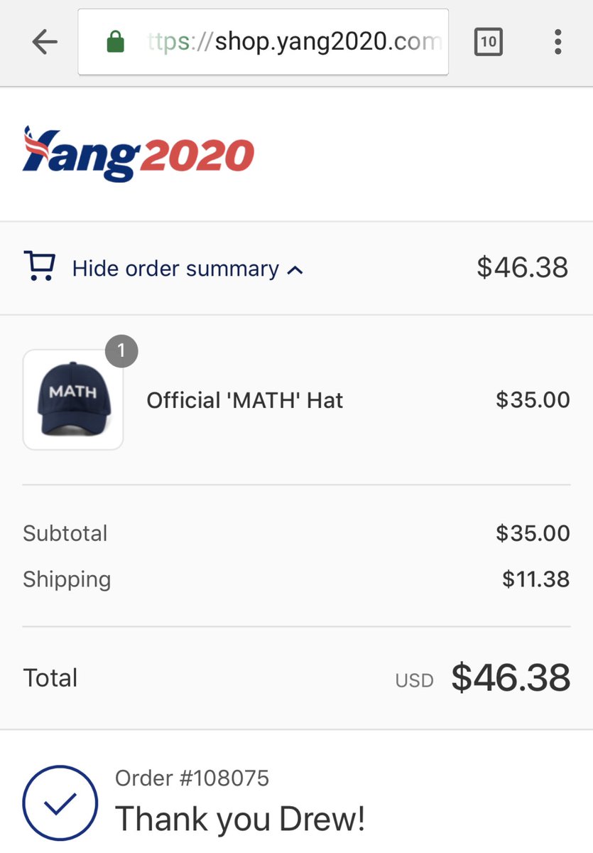 DrewAustin's tweet image. Happy to show my support and excited to get my #YangGang gear. By far the most motivated I’ve ever been in my life to support a political candidate. #MATH #MakeAmericaThinkHarder
