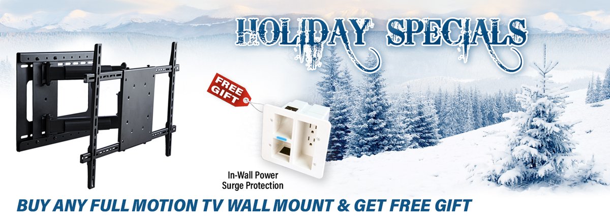 #Holiday #Specials! Get up to 50% off and #Free #Gift. Use #COUPON code: CYBER2019. High Quality TV Wall Mounts, #Bluetooth Indoor/Outdoor #Speakers, Power Surge Protection Kits for TVs, #TV Stands, Standing Desks... Free Fast Shipping! See details>>bit.ly/2R9RwZf