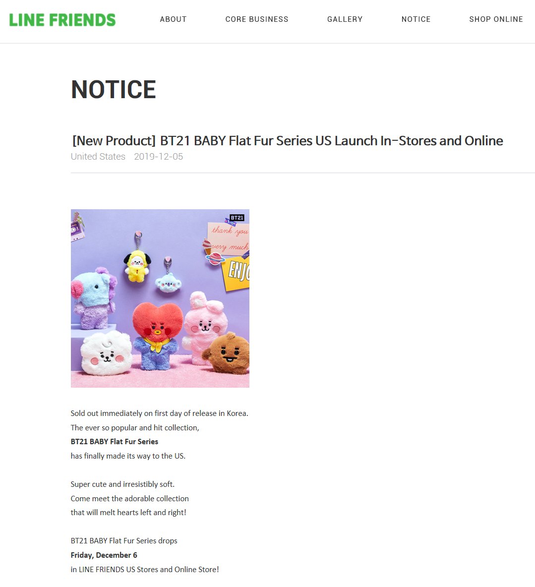 BTSMerchUpdates's tweet photo. Baby #BT21 flat furs coming to US #LINEFRIENDS Friday Dec 6th 11AM PST online. Will also launch in the LA and NYC stores.
In store FREE GIFT EVENT
- Show store that you're following
@linefriends_us to get an exclusive BT21 BABY photo card!
- December 6-10 or while supplies last https://t.co/9I43DrKN5S