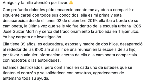 bienocupado's tweet photo. #KarenEspíndola Me ayudan a difundir por favor? Mi prima también Desapareció el día 02 de diciembre del 2019, en Tlajomulco Jalisco, estamos desesperados por favor.
 #TeBuscamosValeria https://t.co/an03XhgYwK