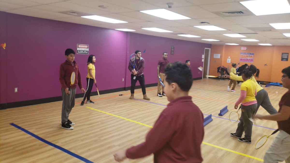 Learning badminton skills in physical education class!