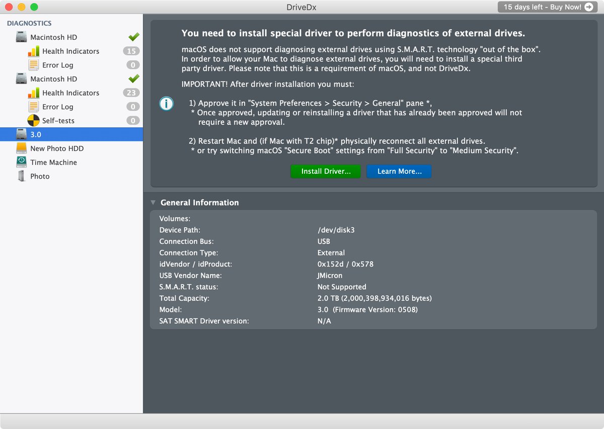 drivedx trial version not showing external drive