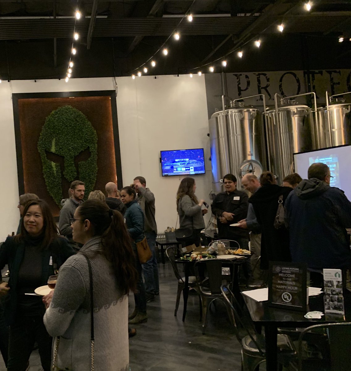 SD_GBC's tweet photo. #SD_LFC Materials Happy Hour is in full swing! Thank you to our event sponsors @ULdialogue & our hosts @ProtectorBrew π» @Living_Future https://t.co/dlzjfSXmWf