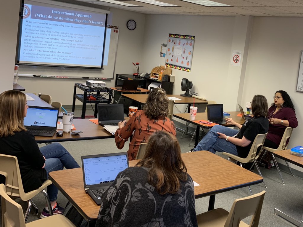 Secondary ESL Specialists digging into the data. Great conversations on how we are supporting our ELs. #Rockwallels