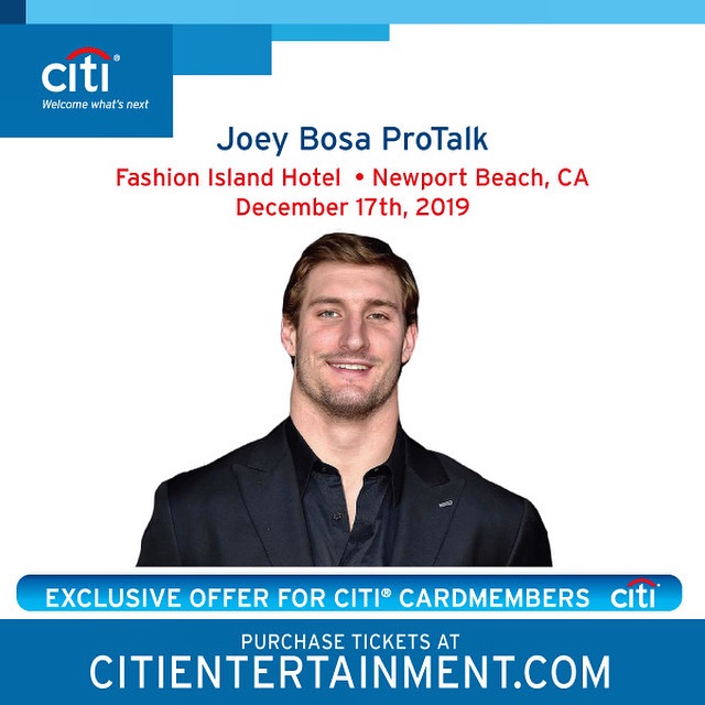 Excited to meet some fans at my <a href="/Citibank/">Citibank</a> <a href="/Pro_Talks/">ProTalks</a> later this month! Join me in Newport Beach for Q&amp;A, food, and drinks. Tickets are available for purchase now at CitiEntertainment.com.