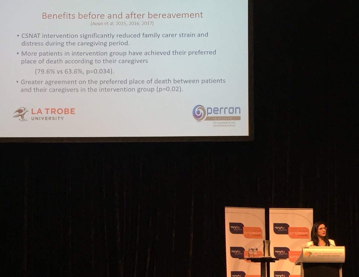 PerronInstitute's tweet photo. Informative talk on Supporting MND family carers from diagnosis to bereavement by Prof Samar Aoun #PerronInstitute @latrobe Topics incl: national neurologist and bereaved carer surveys, educating health professionals & compassionate communities mvmt @mndassoc #mndawa #alsmndsymp https://t.co/zFxoumeWFe