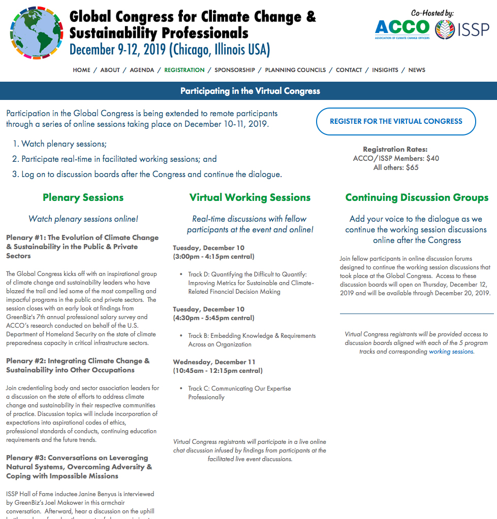 Virtual sessions have been announced for the #GlobalCongress for #Climate Change &amp; #Sustainability Professionals -- accoissp.org/virtual -- December 10-11! #actonclimate #climatesmart <a href="/ISSP_Org/">ISSP</a>