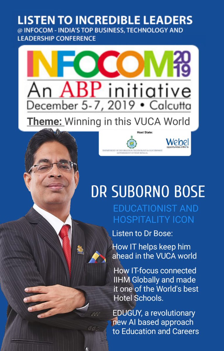 SouribBhattach1's tweet photo. INFOCOM 2019 an ABP initiative from December 5th-7th.Honourable Founder and CEO of IIHM will be sharing his experience and knowledges
@subornobose @DirectorIIHM @ria_work @vishalkoliihm  @raisahara97 
@IIHMHOTELSCHOOL  #IIHMKolkata #iihmite #iihmbest3years https://t.co/cH2A6lVolg https://t.co/T3VAcc3OyL