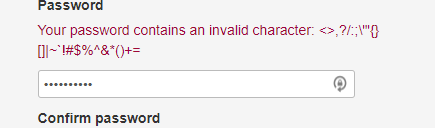 ricktonoli's tweet photo. What? Makes me wonder how they store the password if there are "invalid characters". https://t.co/2SencR4nMA