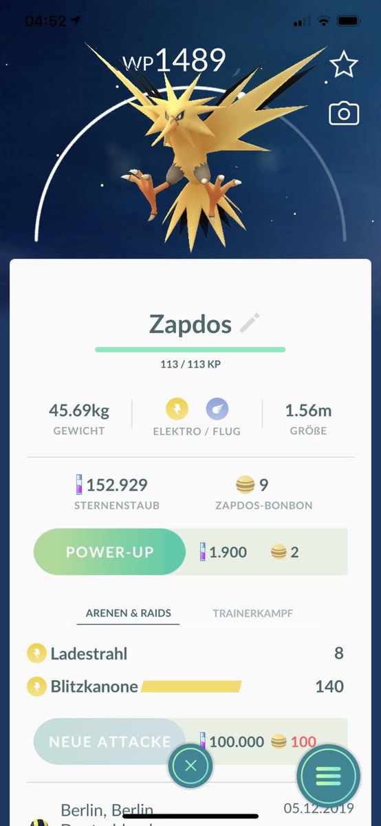 Zapdos Pokemon Go Cp Chart