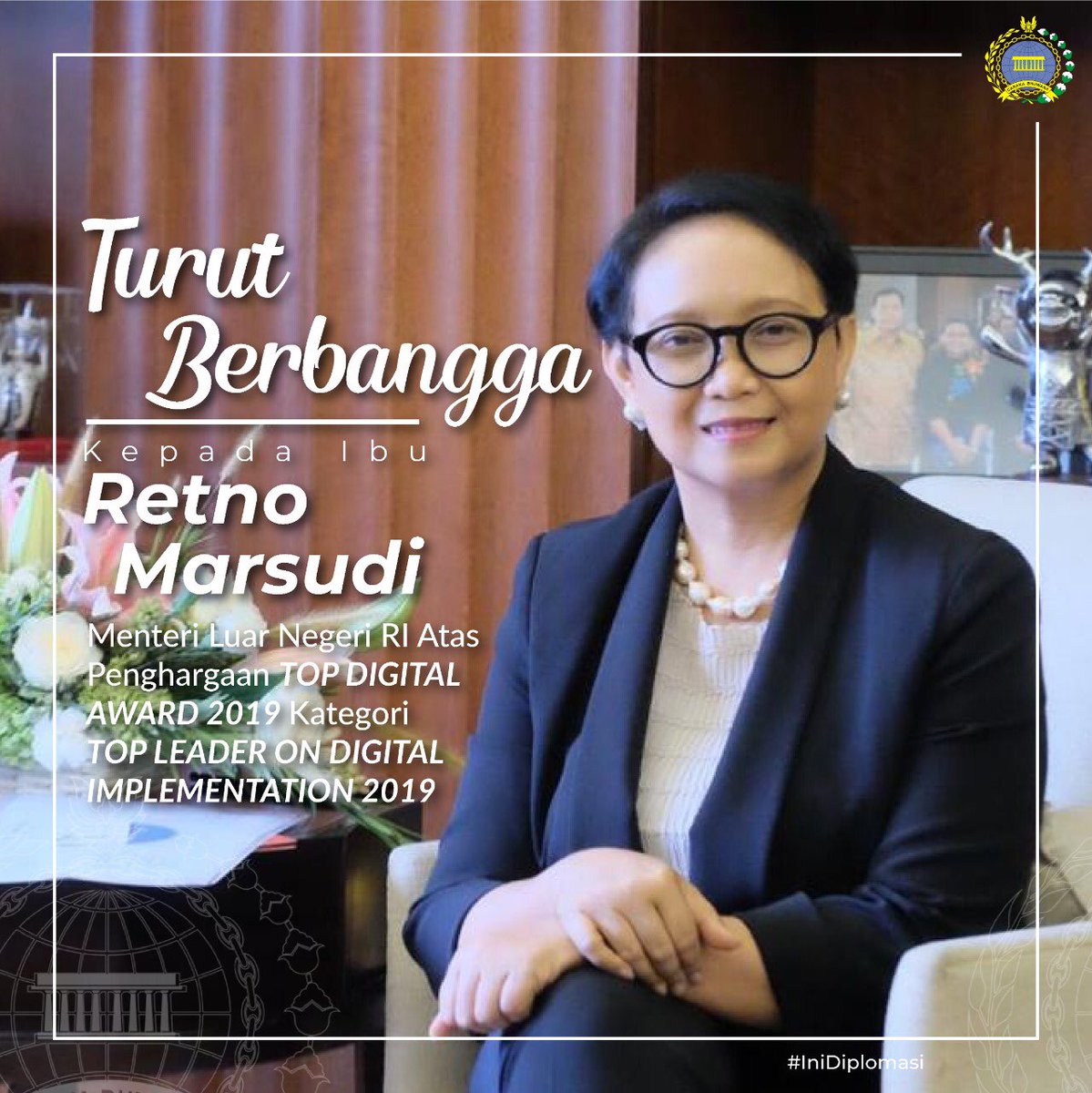 Inovasi Digital terus menjadi bagian dari perkembangan #IniDiplomasi  Selamat kepada #MenluRetno atas penghargaan TOP Leader on Digital Implementation