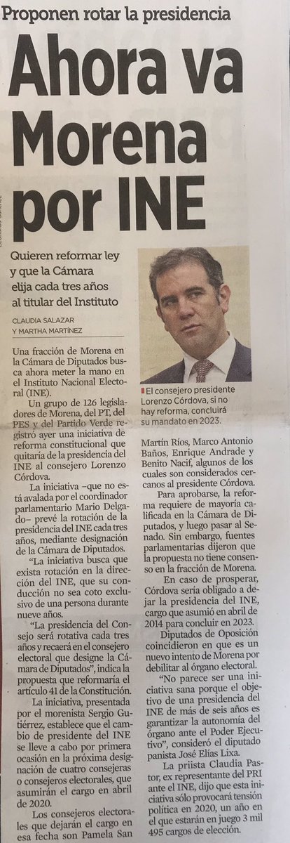 Aquí <a href="/PartidoMorenaMx/">Morena</a> intentando destruir el camino por el cual llegaron al poder. No buscan componer o mejorar sino debilitar y controlar. Asegurar autonomía del órgano electoral es una lucha que concierne a todo ciudadano preocupado por el futuro democrático de Mx
#ConElINENo