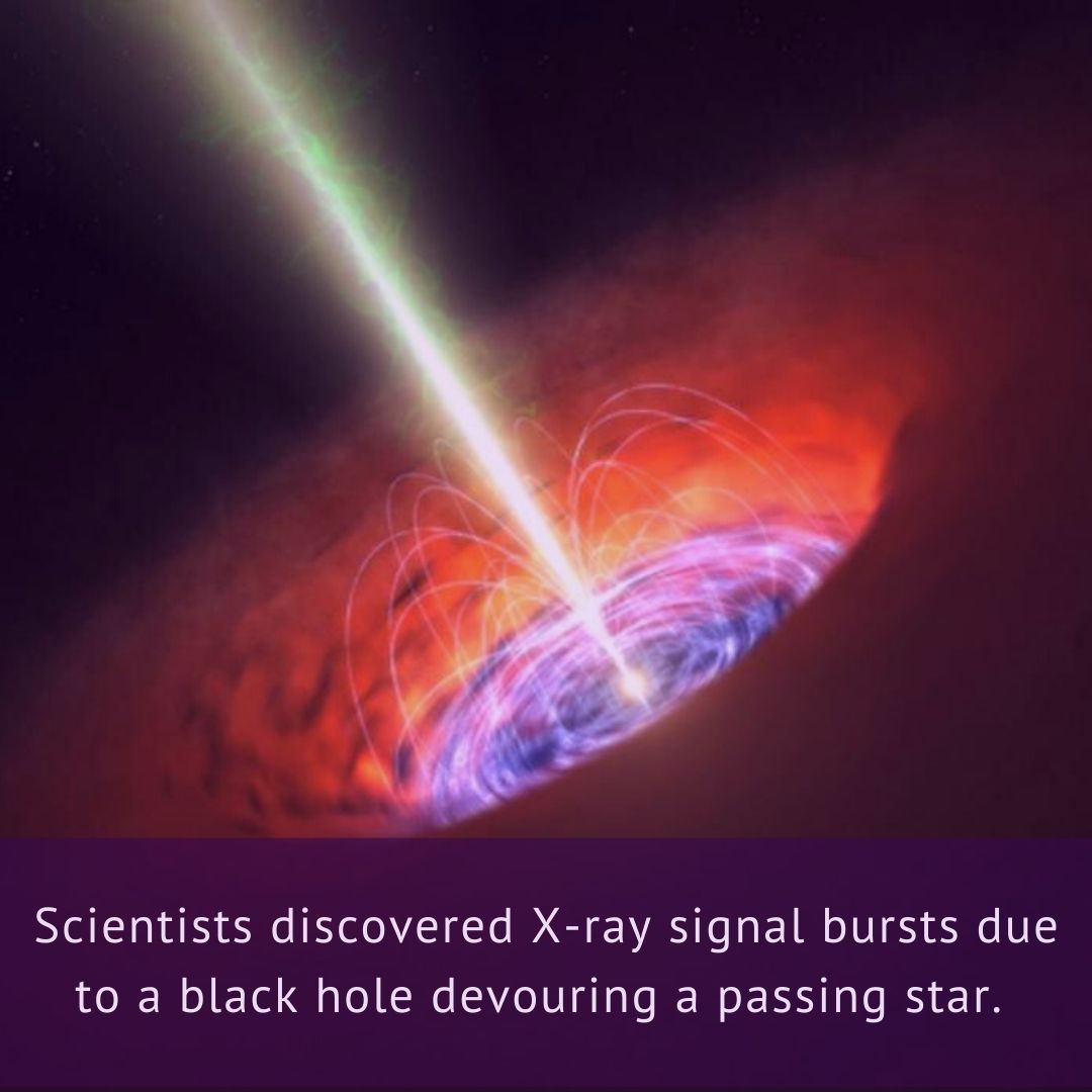 Scientists discovered X-ray signal bursts due to a black hole devouring a passing star. The high energy bursts were followed by radio waves two week later. Read more in upcoming blogs and get book updates at markkingstonlevin.com