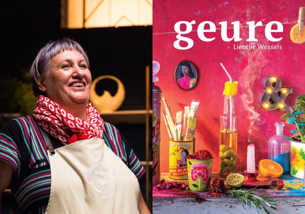huiskok's tweet photo. Tomorrow night this wonderful artist Lientjie Wessels launches her cookbook ‘Geure’ which she devotes to 13 flavours. I’ll be chatting to her about art, food and her technicolor life. #Geure #Lientjie https://t.co/bZsjduGBeu