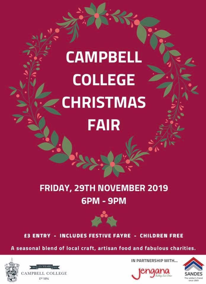 Stuck for a Christmas gift? Why not pop along to the Campbell College Christmas Fair this Friday 29th November from 6-9pm. The Pipes and Drums will be playing and we will have our fundraising calendar for sale. Hope to see you there!🥁🎼🎅
