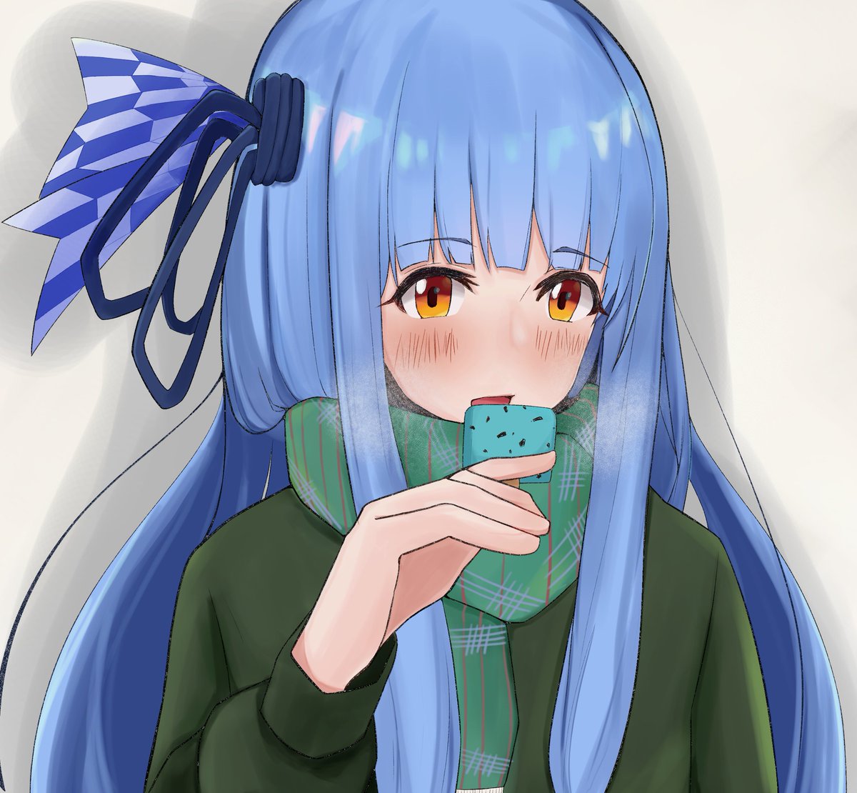 kotonoha aoi 1girl blue hair solo long hair scarf blush upper body  illustration images