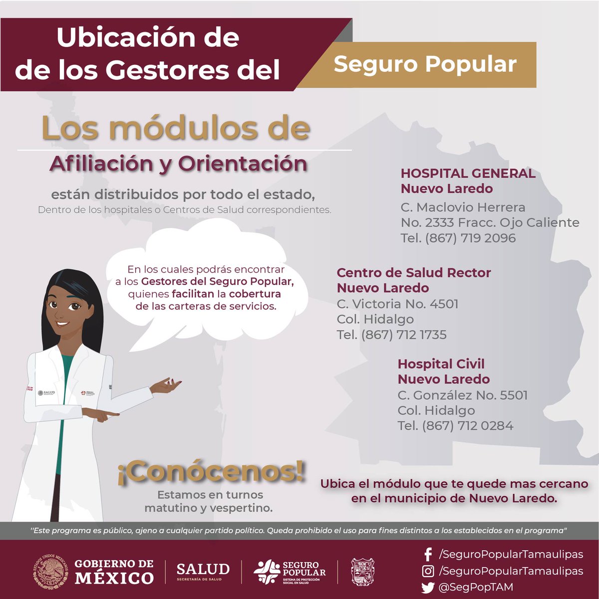 segpoptam's tweet photo. 📍 | Ubica a los #GestoresDelSeguroPopular en Nuevo Laredo. ⬇️ https://t.co/yS91nwXmQ9