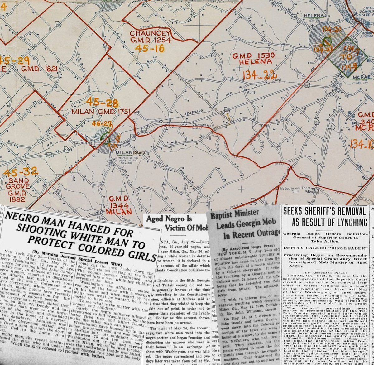 58) A lynching precipitated by white criminals was the pretext for ethnic cleansing in Milan, Georgia, on May 24. Early that morning, a 72-year-old black man named Berry Washington shot and killed one of two drunken white men attempting to rape two young black girls.