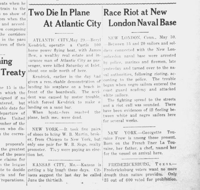 62) Initially, most of these “race riots” occurred in the South. But as the phenomenon spread, so did its geographical reach. One of the sites of racial rioting was New London, Connecticut, home of the Coast Guard Academy.