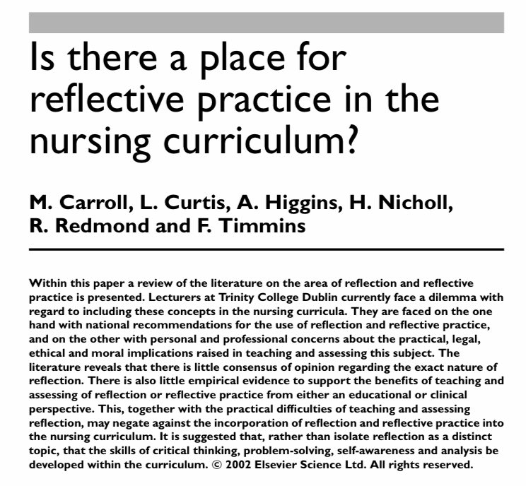 Some interesting challenges posed in this article - Is there a place for  #reflectivepractice in the  #nursing  #curriculum?  #CriticalThinking+ ?