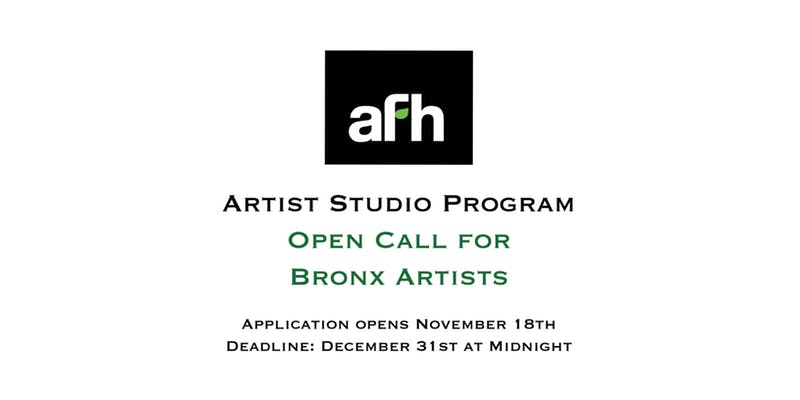 Studio Program Open Call : Information Session Interested in a studio space at @AFHBronx? Join us for an information session about our #OpenCall to #BronxArtists, Friday December 13th! ARTIST STUDIO PROGRAM Info Session: eventbrite.com/e/studio-progr… Apply: instagram.com/p/B5BeZprpd24/…