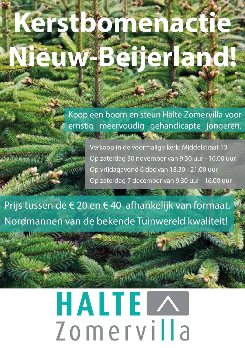 Vanaf zaterdag 30 november verkopen we weer #kerstbomen. Met uw aankoop steunt u #HalteZomervilla. Komt u ook een mooie boom halen? #kerst #goededoel