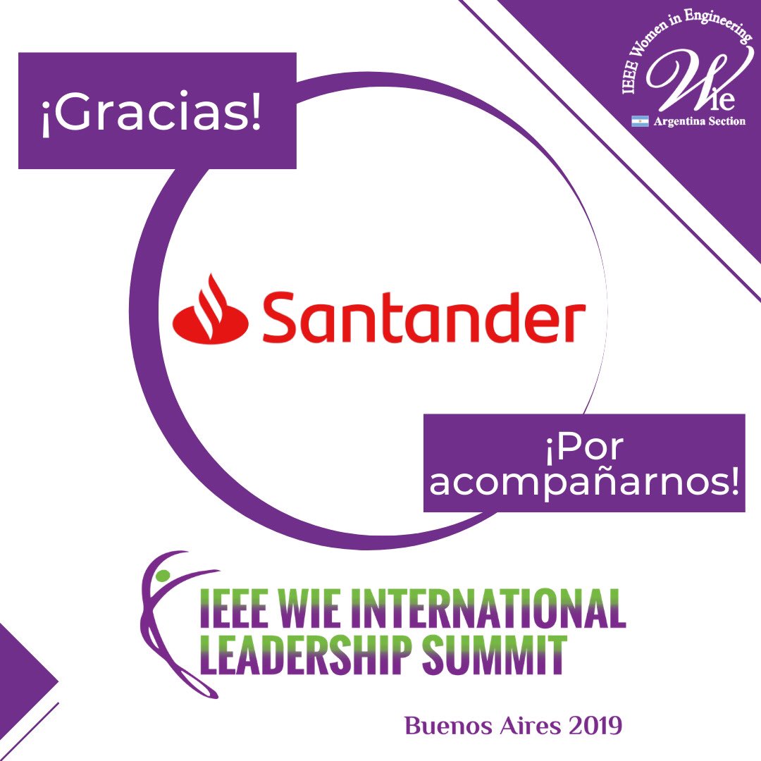 Muchas gracias <a href="/bancosantander/">Santander</a> por acompañarnos en nuestro evento IEEE Women in Engineering International Leadership Summit <a href="/ilsbuenosaires/">ilsbuenosaires</a> by <a href="/wieargentina/">Women in Engineering (WIE) Argentina</a> !!! Sin su apoyo no hubiera sido posible!!
#WIEILSBA #WIELead #Women #STEM #INSPIRE #ENCOURAGE #ENGAGE #EMPOWER