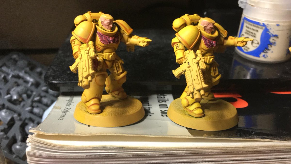 tabletopfaraway's tweet photo. Our group's first #wipwednesday for a while, MWB working on some #imperialfists #warhammer40k #warhammer #gamesworkshop #spacemarines https://t.co/GGENLcUSB0