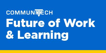 Communitech's tweet image. The challenges presented by the #FutureOfWork can't be tackled by any one organization. Communitech, @Manulife, @Laurier, @TD_Canada and more have partnered on the Waterloo Region Future of Work and Learning Coalition to tackle these challenges. buff.ly/2XQeeXI