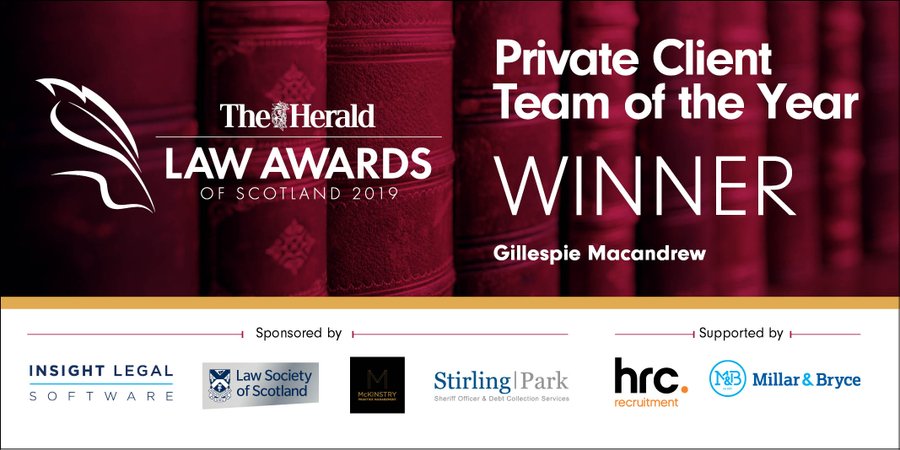 GMacandrew's tweet photo. Delighted to be awarded Private Client Team of the Year at the Herald Law Awards 2019 - so proud of our fantastic team 💪@HeraldEvents #SCOTLAWAWARDS https://t.co/jk3HNo7qco