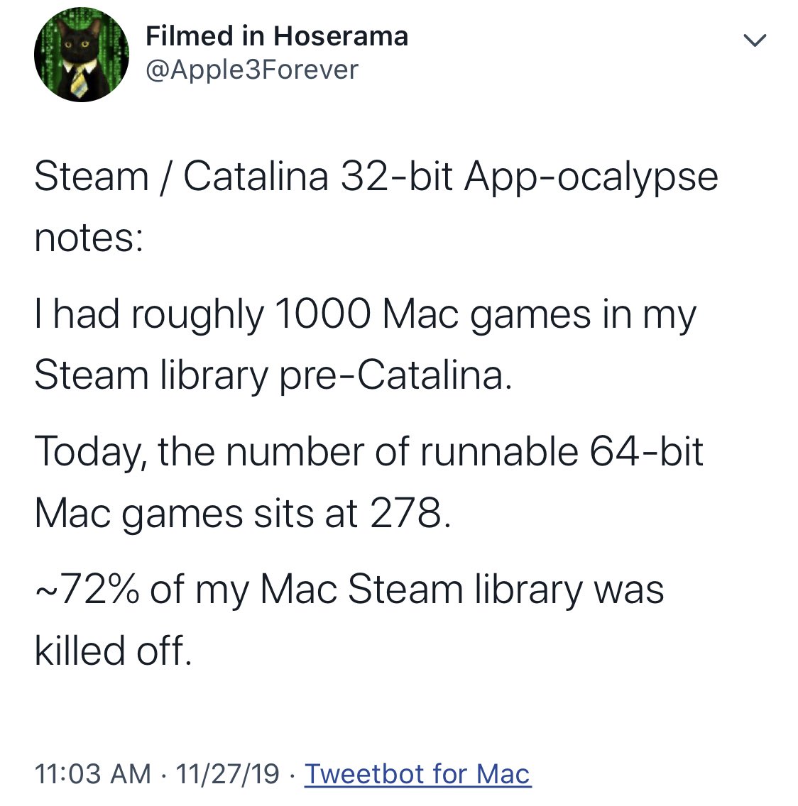 SwiftOnSecurity's tweet image. Apple: Sorry we’ve killed off all applications older than 3 years old.

Microsoft: