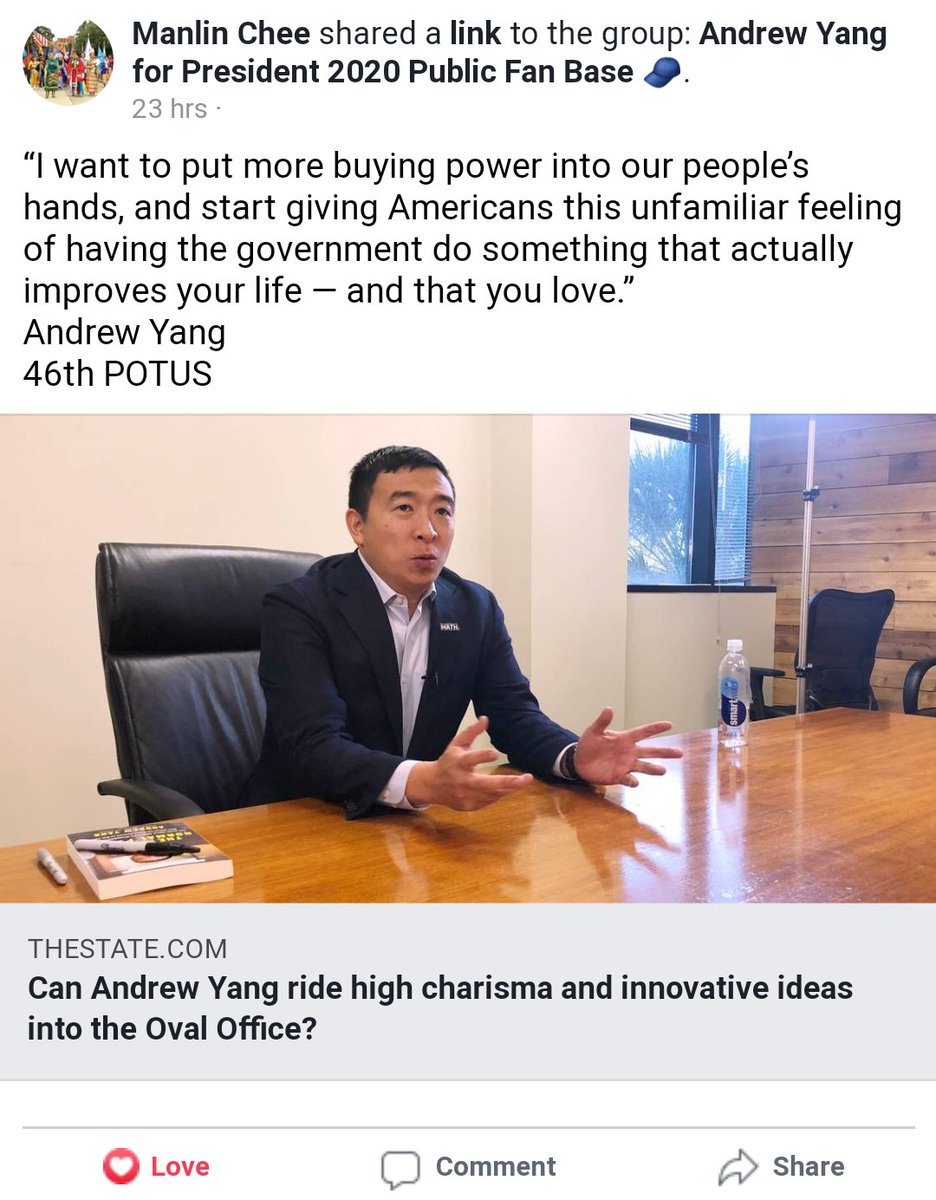 4Tashea's tweet image. #TimeforYang
I also follow on Facebook