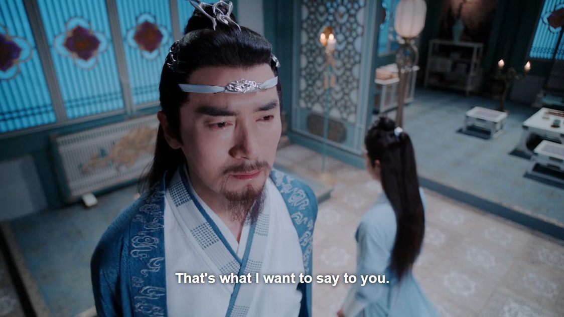 Same as here. For all that lxc shared about lwj in ep 43, he talked around lwj's feelings for wwx, not directly. Here, his uncle is saying it as plainly as they can with censorship – falling in love with the wrong person will destroy you the same way it destroyed your father