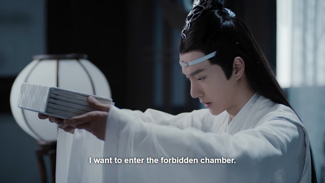 Of course it seems Lan Qiren is right to be concerned because moments after he says this, lwj is literally begging on his knees to be allowed access to the Forbidden Chamber to get music that might help wwx  This boy has no chill at ALL 