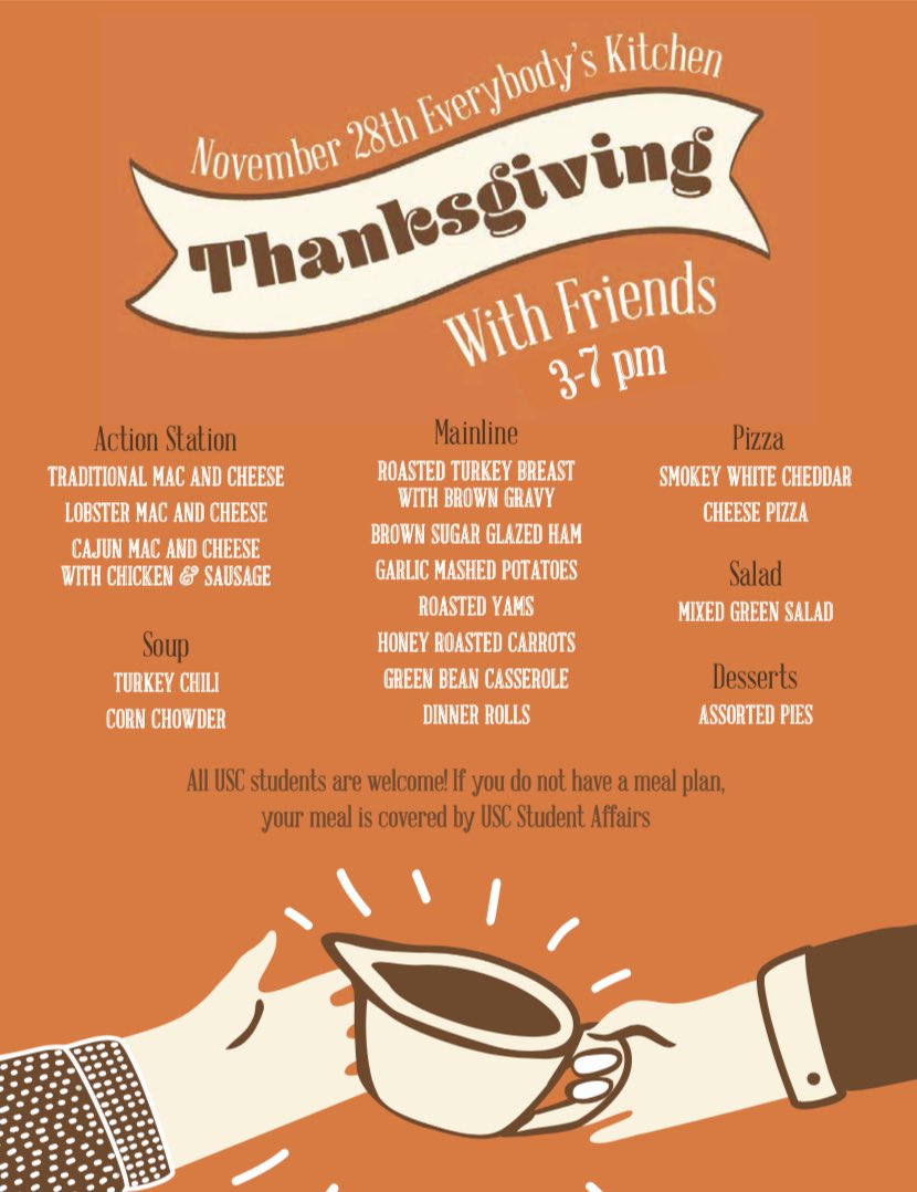 Have a happy and restful Thanksgiving break, Trojans. To any students staying on campus, I hope you’ll stop by Thanksgiving with Friends at EVK for a nice (and free!) holiday meal.