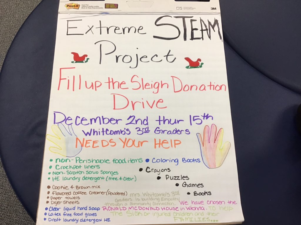 Whitcomb’s 3rd graders Extreme STEAM project our progress so for with our sleigh. They have made pro types with legos and now working on class sleigh getting ready for donations. #LOMagnet#WPSproud