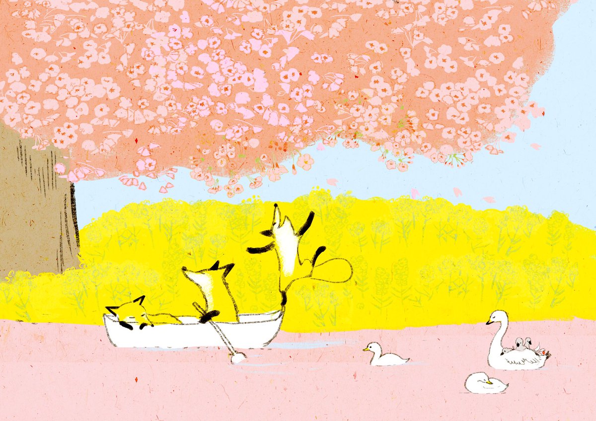 「あたまのてっぺんからつまさきまで春 」|ももろ　4／20発売絵本「パンダのパクパクきせつのごはん」のイラスト