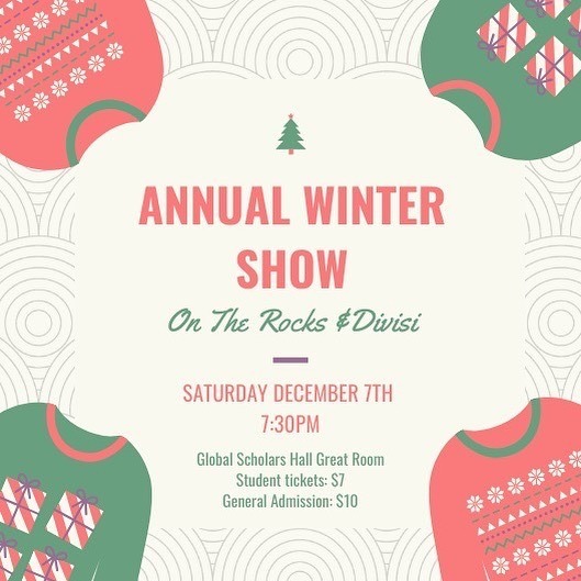 Catch us alongside <a href="/uodivisi/">DIVISI</a> next Saturday, December 7th for our annual winter show!! Each group will be doing individual sets of all the hits we’ve been doing so far this year as well as some holiday jams! Show starts at 7:30 pm and doors open at 7:15 so be sure to get ther…