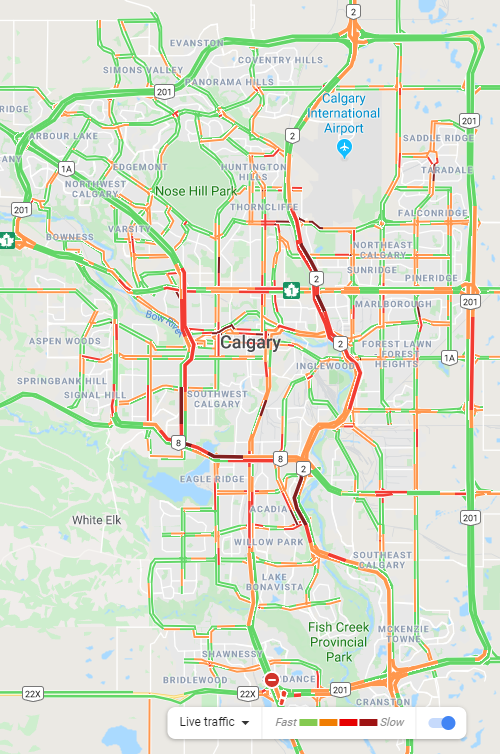 NewsRadioCGY's tweet photo. #yyctraffic  Volumes are up as speeds go down throughout Calgary. 
Drivers using some #VividLanguage to describe roads, including 'scary icy' .. 'incredibly slippery' .. and the ever-popular #GongShow https://t.co/gRoRkwk3gg