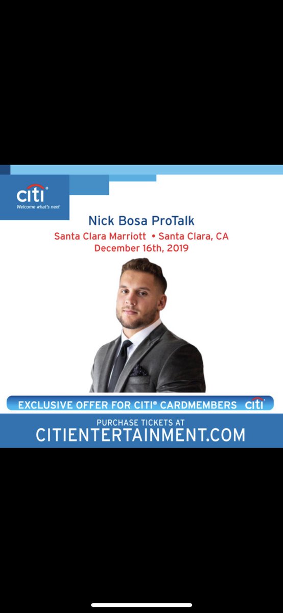 Looking forward to my @Citibank @Pro_Talks next month in Santa Clara! Come meet me for Q&A, food, and drinks. Get your tickets at CitiEntertainment.com. See you there!